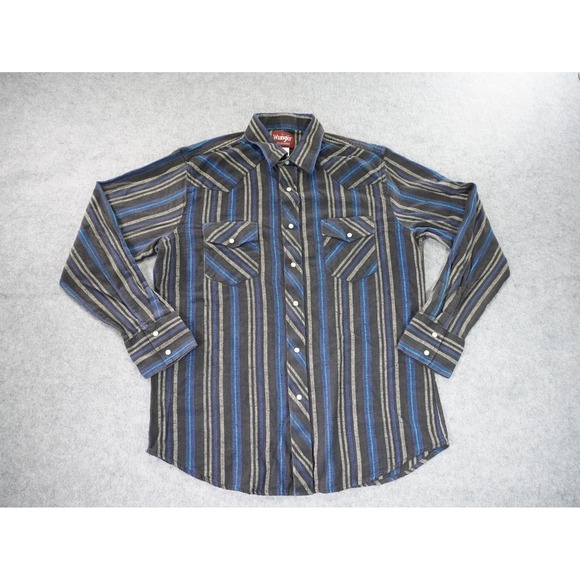 Wrangler Other - Wrangler Shirt Mens Large Black Blue Western Pearl Snap Striped Rodeo WM681RG